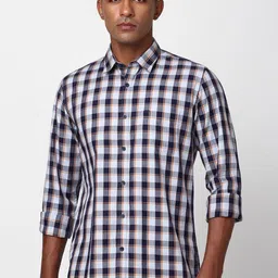 Peter England Casuals Men Spread Collar Tartan Checked Cotton Slim Fit Shirt-picture-27