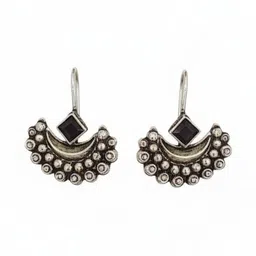 The Pari Silver-Plated Artificial Stones Studded Oxidised Crescent Shaped Drop Earrings image 4