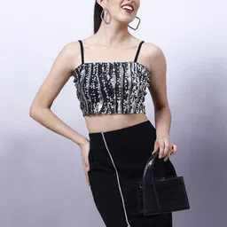 Shally Bhasin by Athena Women Embellished Sequined Bralette Crop Top image 5