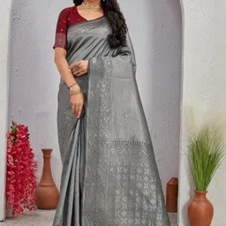 SATYAM WEAVES Woven Design Zari Silk Cotton Handloom Banarasi Saree-picture-10