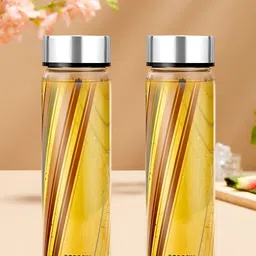 BOROSIL Artisan Series Prism Transparent 2 Pieces Glasses Printed Water Bottles 550 ml image 1