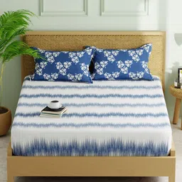 KOPA Blue & White 152 TC Queen Bedsheet with 2 Pillow Covers-picture-24