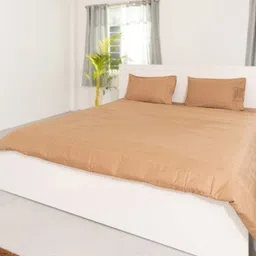 Oyvu Brown Self Design Cotton Breathable 300TC Queen Bedsheet & 2 Pillow Covers 108" x 90"-picture-22