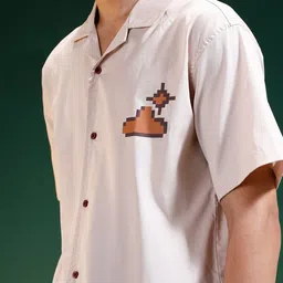 VEIRDO Men Relaxed Oversized Fit Graphic Printed Cuban Collar Pure Cotton Casual Shirt image 2