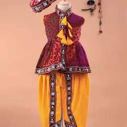 Bownbee Bandhani Print & Embroidered Sleeveless Kedia Set - Pink-picture-15