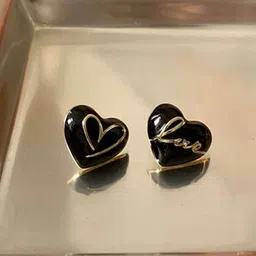 StyleCast Elegant Black And Silver-Toned Heart Shaped Studs image 2