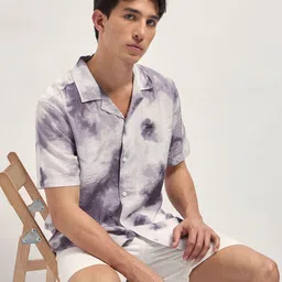 THE BEAR HOUSE Abstract Digital Printed Cuban Collar Relaxed Fit Casual Shirt-picture-23