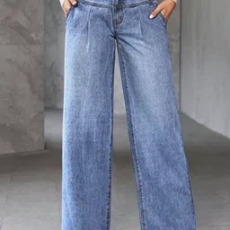 Glossia Women Loose Wide Leg Mid-Rise Stretchable Jeans-picture-24