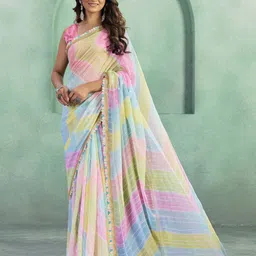Mitera Tie and Dye Embroidered Pure Georgette Leheriya Saree image 4