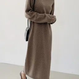 bebe Women High Neck Cotton Sheath Maxi Dress-image-4