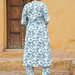 KALINI Women Ethnic Motifs Printed Angrakha Pure Cotton Kurta with Trousers image 3