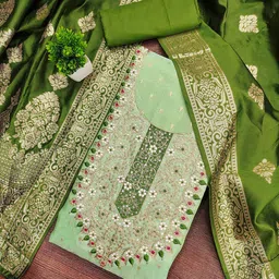 Maroosh Ethnic Motifs Embroidered Silk Chiffon Unstitched Dress Material-image-71