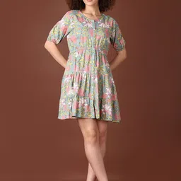 LIMEROAD Floral Printed Round Neck Ethnic Dress-picture-36