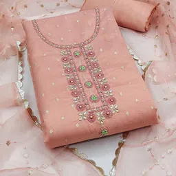 HERE&NOW Floral Woven Design Beads And Stones Organza Unstitched Dress Material-picture-37