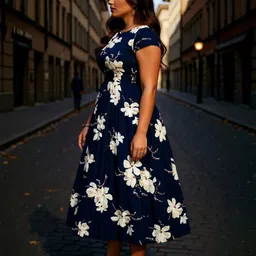 dressberry curve DressBerry Women Curve Floral Print Fit & Flare Midi Dress image 5