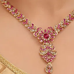 VATSALYA creation Gold-Plated Alloy Artificial Stones Statement Necklace image 2