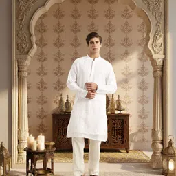 House of Pataudi Floral Embroidered Mandarin Collar Jashn Straight Kurta-picture-19