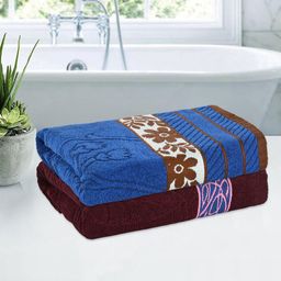 Myntra Elegant Homes Maroon & Blue 2 Printed Cotton 150 GSM Bath Towel-picture-30
