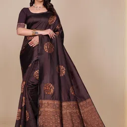 VS MALL Brown Self Designed Ethnic Motif Silk Saree-picture-18
