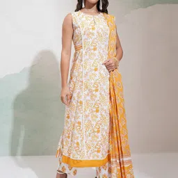 Vishudh Women Floral Printed Regular Pure Cotton Kurta with Trousers & With Dupatta image 1