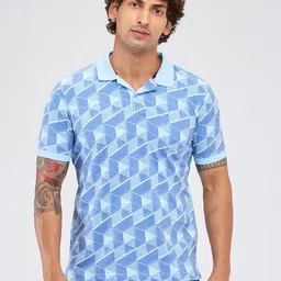 Parx Men Geometric Printed Polo Collar Cotton T-shirt-image-30