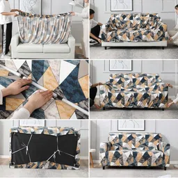 Bajo's Green & Yellow Printed Polyester 1 Piece Sofa Cover With Arms image 3