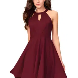 ZELZIS Women Solid Keyhole Neck Fit & Flare Dress-picture-22