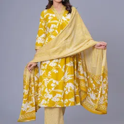 Sanganeri Kurti Women Floral Printed A-Line Kurta with Palazzos & Dupatta image 5