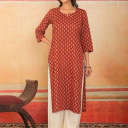 LABEL ADRIJA Women Printed Pure Cotton Block Print Kurti-picture-14