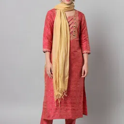 Tulsattva Women Ethnic Motifs Embroidered Regular Thread Work Kurta with Trousers & With Dupatta image 4