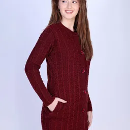 The Roadster Lifestyle Co Open-Knit Acrylic Round Neck Button Longline Cardigan image 4