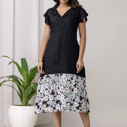 Ethniclook Women Flutter Sleeves Ruffled A-Line Midi Dress-picture-50