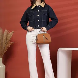 plusS Spread Collar Long Sleeves Denim Open Front Jacket image 5