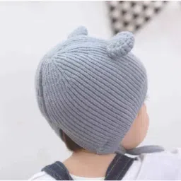 Ziory Double Layered Woollen Cap Ear Design And Tie Knot Blue - Diameter 48 cm image 3