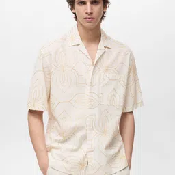 MANGO MAN Embroidered Cuban Collar Cotton Shirt-picture-22