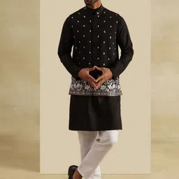 SOJANYA Band Collar Sequinned Straight Kurta With Pyjama & Nehru Jacket-picture-30