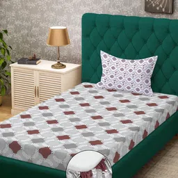 KLOTTHE Grey Cotton Geometric 400 TC Single Bedsheets-picture-19