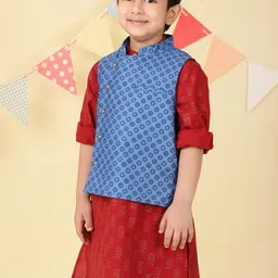 Fabindia Boys Printed Woven Nehru Jacket image 4