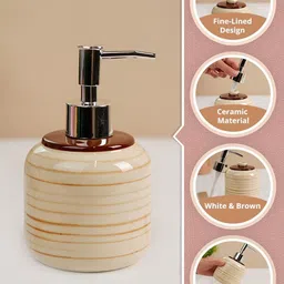 MARKET99 White & Brown Fine-Lined Ceramic Soap Dispenser image 5