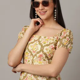 OZURY Ethnic Motifs Printed Puff Sleeve A-Line Midi Dress image 3