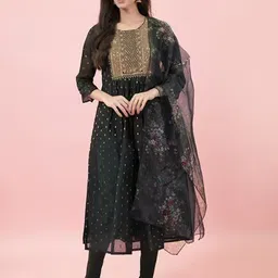 VredeVogel Women Ethnic Motifs Embroidered A-Line Kurta with Leggings & Dupatta-picture-19