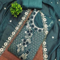 MANVAA Floral Embroidery Zari Unstitched Dress Material-picture-2