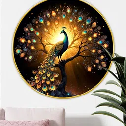Livin'luxe Black & Yellow Large Round Peacock & Flower Wall Art 16" x 16"-picture-26