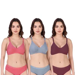 samvar Women Red,Blue,Maroon Cotton Bra Panty Set for Lingerie Set Undergarments Pack of 3-picture-24