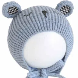 Ziory Double Layered Woollen Cap Ear Design And Tie Knot Blue - Diameter 48 cm image 4