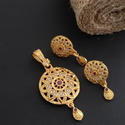 OM KRISHIV COLLECTION Gold-Plated Stone Studded Jewellery Set-picture-35