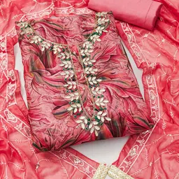 HERE&NOW Embellished Organza Unstitched Dress Material-picture-18