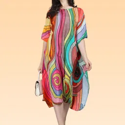 SilkSutra Women Abstract Print Kimono Sleeve Kaftan Midi Dress-picture-10