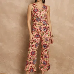 routes by all about you all about you Floral Printed V-Neck Sleeveless Waistcoat With Trouser image 1