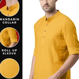 KNOWTED Mandarin Collar Roll-Up Sleeves Straight Short Kurta image 2